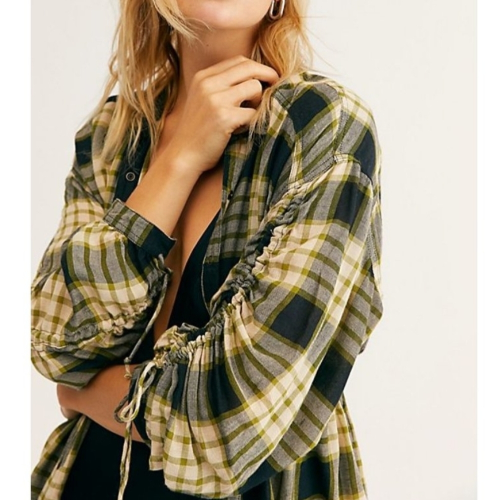 NWT Free People Pacific Dawn Plaid Shirt Black - Picture 3 of 11